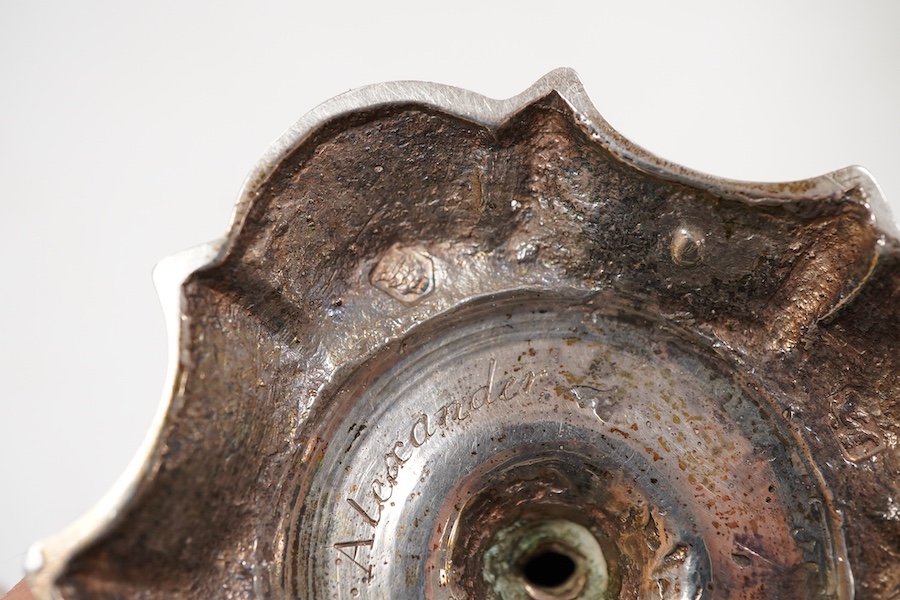 A George II silver taperstick, maker probably Richard Gosling, London, 1738, 99mm, engraved 'I. Alexander' to the base.